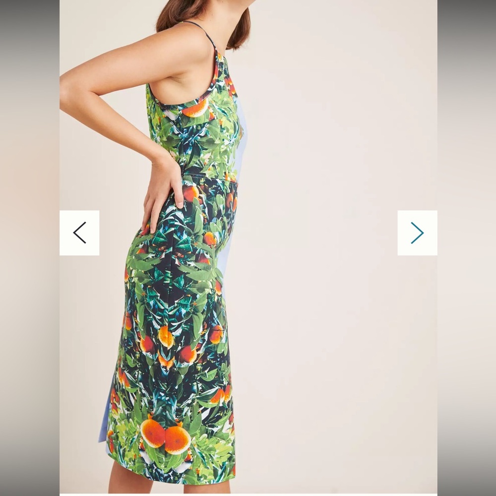 Anthropologie Maeve Midi Dress 4p Orange Bough Sheath Stretch Blue High Neck - Picture 4 of 14